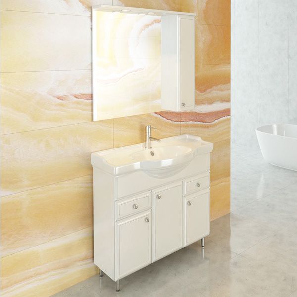 Зеркало шкаф Comforty Сочи-85 белый глянец