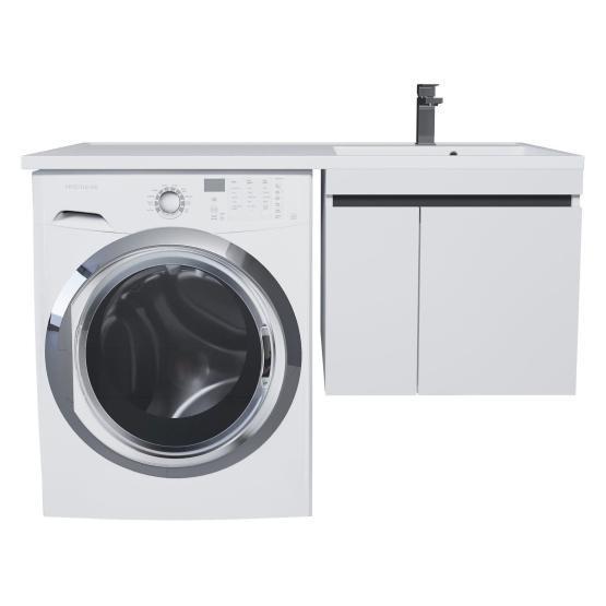 Тумба с раковиной под стиральную машину Uperwood Magenta 120 см, подвесная, белый матовый/графит, с дверцами, правая