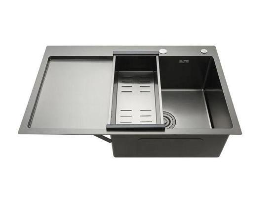 Кухонная мойка Gappo GS7850-6R 780x500x215mm 0.8мм с коландером Черный чаша справа