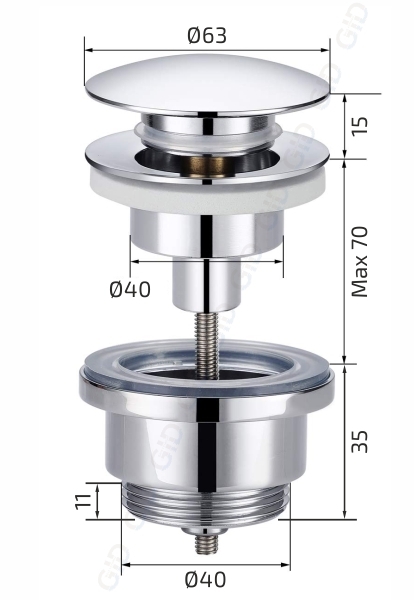 Донный клапан Gid G-36CH универсальный хром