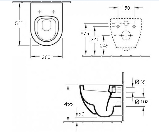 Унитаз подвесной ESBANO LOTUS с закрытым дном безободковый подвесной белый 500x340x405.