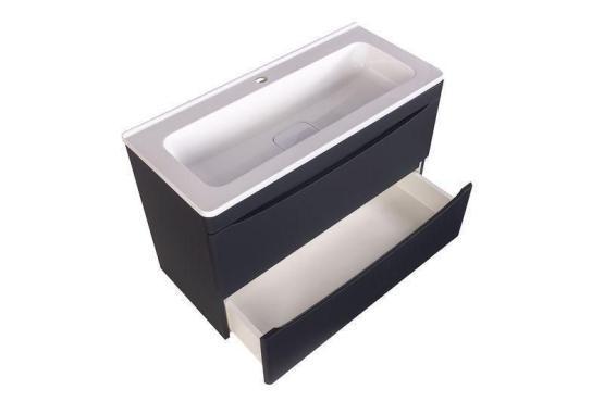 Тумба под раковину Style line El Fante подвесная Бергамо мини 80 (2 ящ.) Люкс антискрейтч черный, PLUS