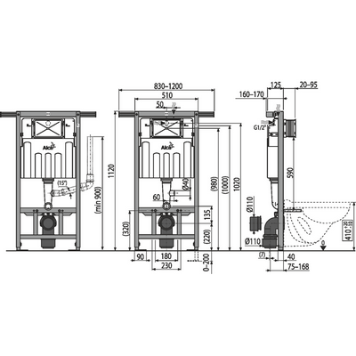 Инсталляция AlcaPlast Jadromodul AM102/1120V с возможностью вентиляции