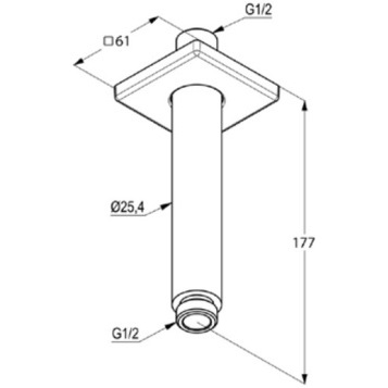 Кронштейн потолочный Kludi A-Qa 6653591-00 для душа 15 см, отражатель квадратный, цвет белый