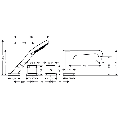Термостат на борт ванны Axor Citterio E 36411000 хром,на 4 отверстия
