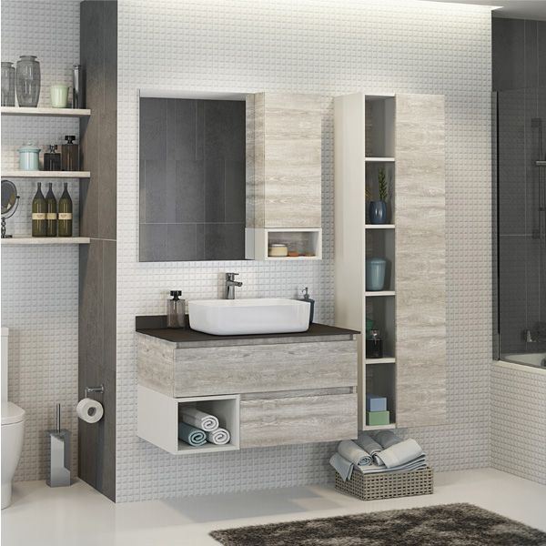 Зеркало шкаф Comforty Прага-90 дуб белый