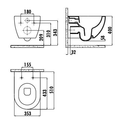 Унитаз подвесной CREAVIT FREE FE322 безободковый с биде белый матовый