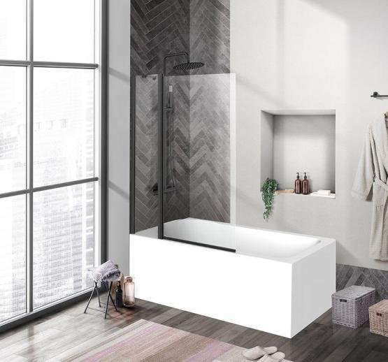 Шторка на ванну BelBagno UNO 100 прозрачное стекло 5 мм профиль черный матовый UNO-V-11-100/150-C-NERO