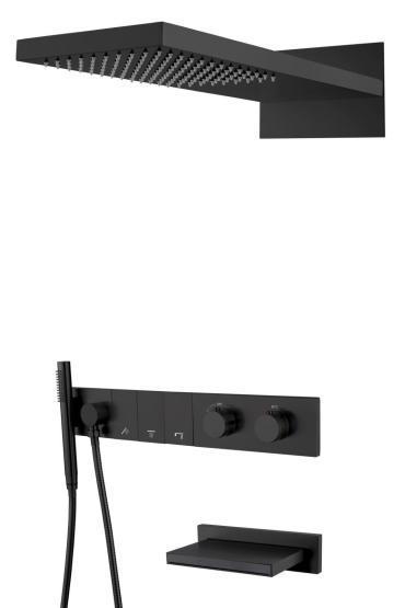 Встроенная душевая система Boheme ZODIAC 133-2-B с изливом с термостатом, трехпозиционная Black