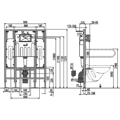 Инсталляция AlcaPlast Solomodul AM101/1300H для людей с ограниченными возможностями