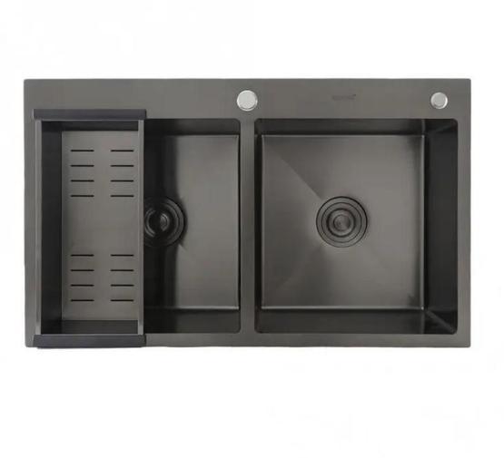 Кухонная мойка Gappo GS8350-6  830x500x215mm 0.8мм с коландером Черный