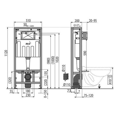 Инсталляция AlcaPlast Solomodul AM116/1120 для унитазов