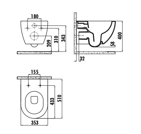 Унитаз подвесной CREAVIT FREE FE322 безободковый с биде, Антрацит матовый