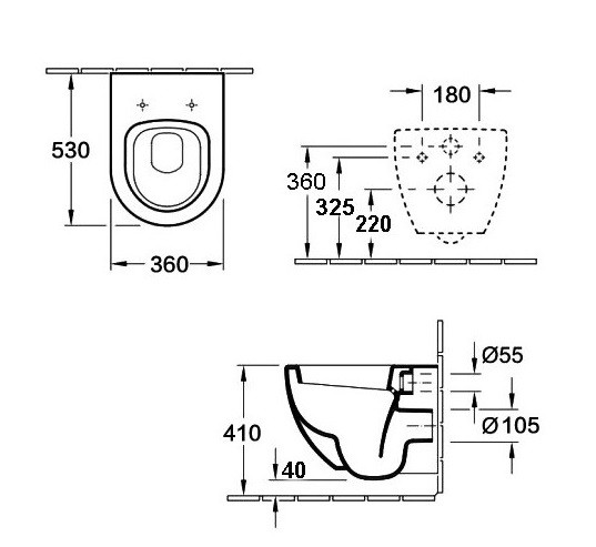 Унитаз ESBANO AMAPOLA черный матовый безободковый подвесной 530x365x370
