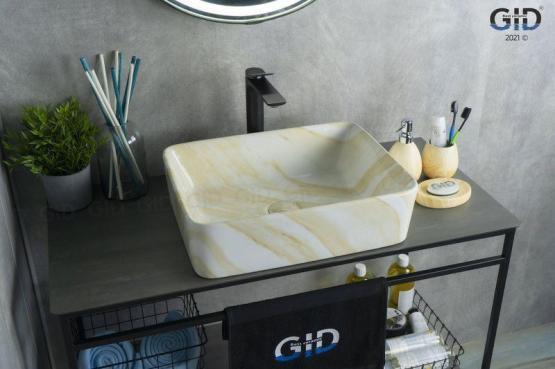 Раковина Gid Mnc600 48x37 на столешницу камень глянцевая
