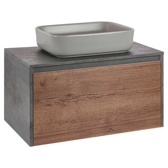 Тумба под раковину Vincea Mesa 800 подвесная, 1 выкатной/1 скрытый ящик soft close, T.Oak + Beton