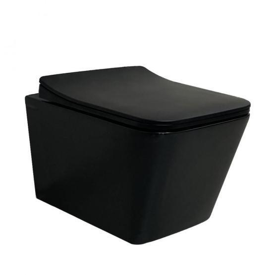 Унитаз Ceramalux NS5170MB безбодковый подвесной черный матовый сиденье микролифт 520x360x350