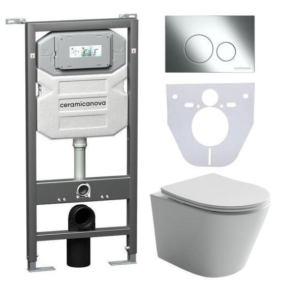 Унитаз с инсталляцией : Унитаз Ceramicanova Balearica CN6000_1001CH_1000 с кнопкой смыва Round цвет хром