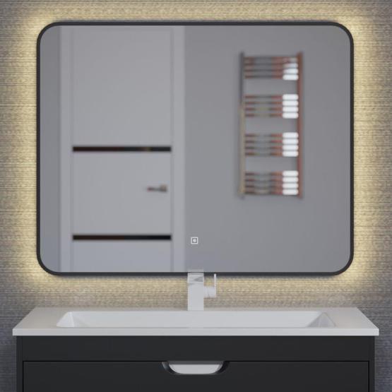 Зеркало для ванной с подсветкой Uperwood Modul 80*80 см, сенсорная кнопка, антизапотевание, черное, теплая подсветка
