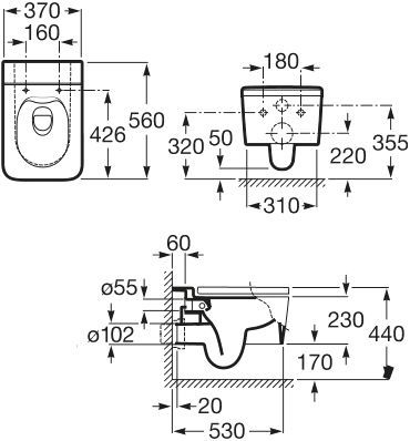 Унитаз (чаша) Roca Inspira Square подвесная rimless 346537000