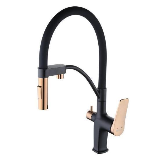Смеситель Lemark Bronx LM3761BLR для кухни с подключением к фильтру с питьевой водой , черный/золото