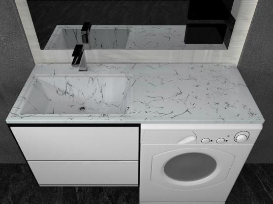 Раковина над стиральной машиной Marko Марсал 120 левая, белый мрамор