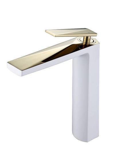 Смеситель для раковины высокий Boheme Venturo белый/золото 382-W