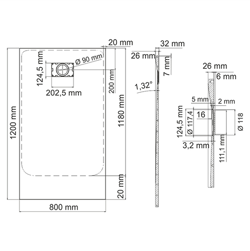 Душевой поддон WasserKraft Main 41T06 120x80 см, прямоугольник стеклопластик