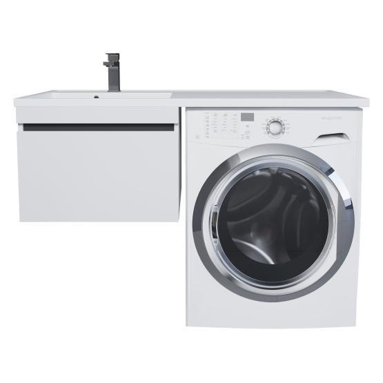 Тумба с раковиной под стиральную машину Uperwood Magenta 120 см, подвесная, белый матовый/графит, выдвижной ящик, левая