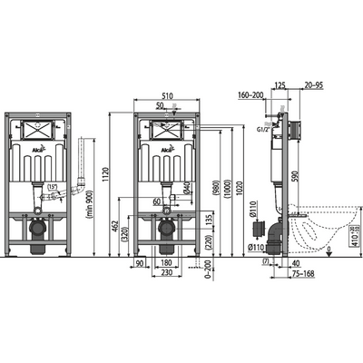 Инсталляция AlcaPlast Sadromodul AM101/1120V с возможностью вентиляции