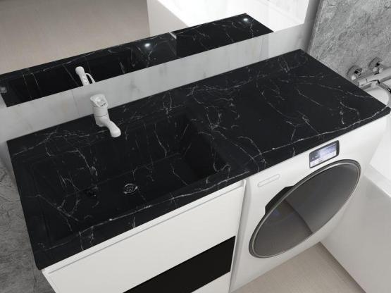 Раковина над стиральной машиной Marko Марсал 120 левая, черный мрамор