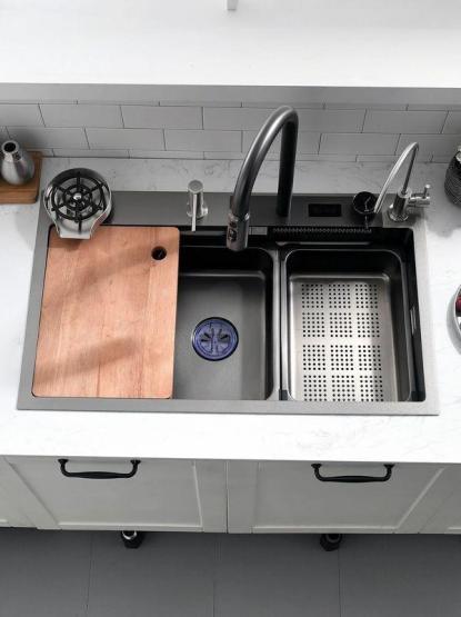 Мойка кухонная Esbano CASCADE-2 750х450х220 оружейная сталь PVD покрытие