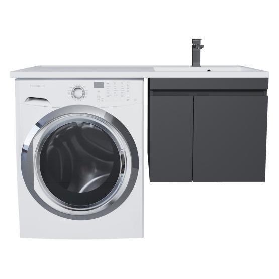 Тумба с раковиной под стиральную машину Uperwood Magenta 120 см, подвесная, черный матовый, с дверцами, правая