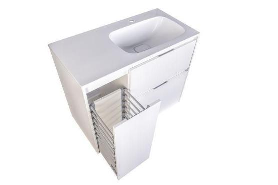 Тумба под раковину Style line El Fante напольная Барселона 90 правая (2 ящ.) с выкатной корзиной, Люкс белая, Plus