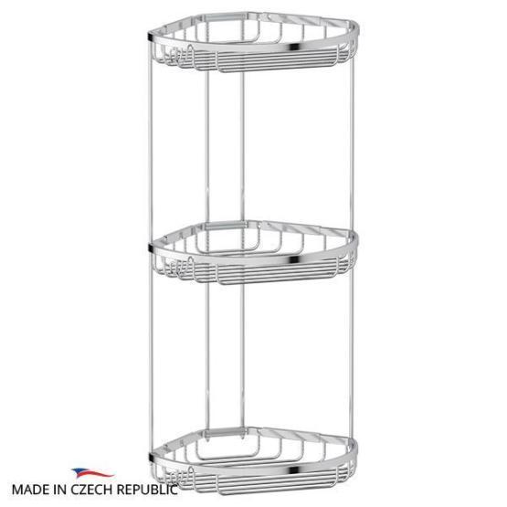 Полочка-решетка FBS Ryna RYN 027 с крючками угловая 3-х ярусная 26/26/26 cm хром