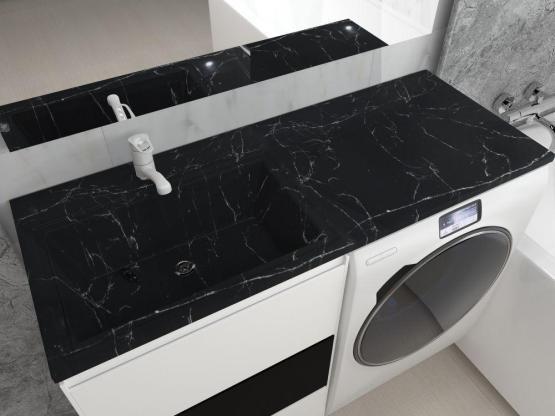 Раковина над стиральной машиной Uperwood Марсал 120 см, левая, черный мрамор