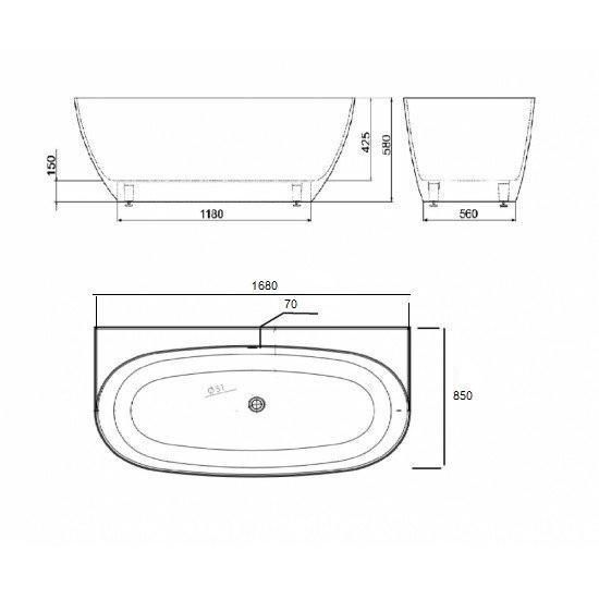 Ванна AquaStone Бали пристенная 168x85 литьевой мрамор