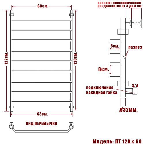 Полотенцесушитель водяной Ника Trapezium ЛТ 120/60