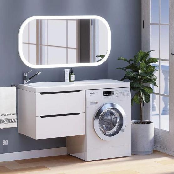 Тумба под стиральную машину Uperwood Tanos 60 см подвесная с раковиной Bruks 120 см левая, белая/графит