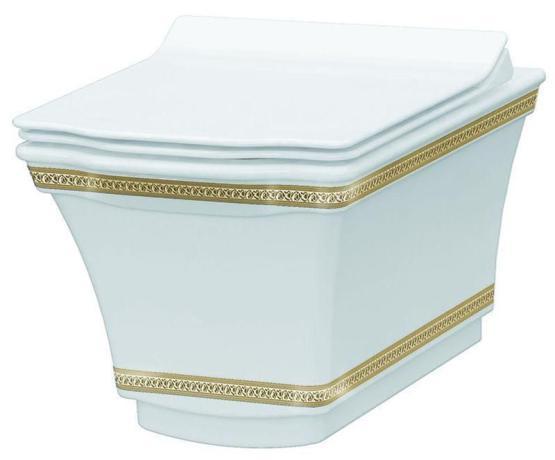 Унитаз подвесной безободковый Boheme Hermitage 951-G белый с золотым узором (без крышки)