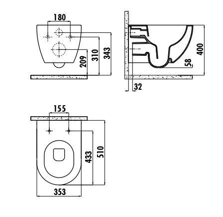Унитаз CREAVIT FREE FE322 с биде подвесной безободковый, Капучино матовый