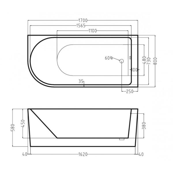 Ванна Esbano Afina Left 170x80x58 отдельностоящая