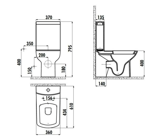 Унитаз CREAVIT LARA LR310-11CB00E-0000 (бачок и сиденье отдельно)