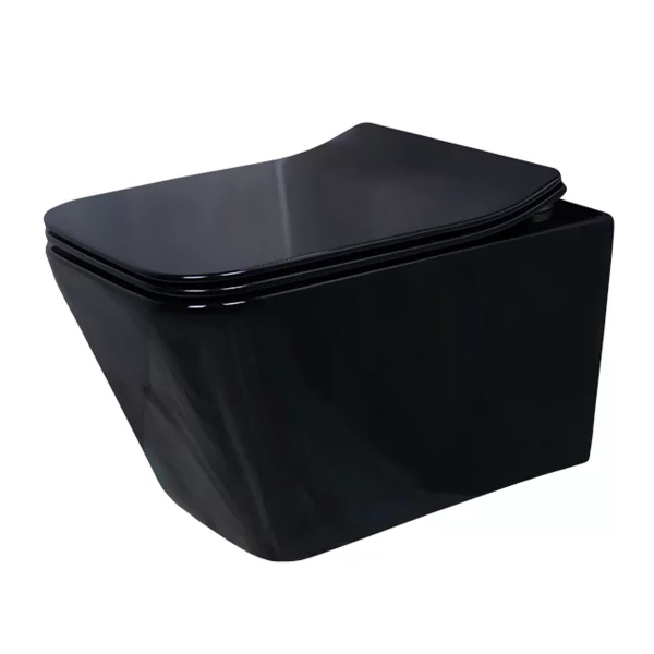 Унитаз Ceramalux NS5170MB безбодковый подвесной черный матовый сиденье микролифт 520x360x350