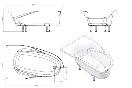 Ванна Astra-Form Селена белая 170х100 правая