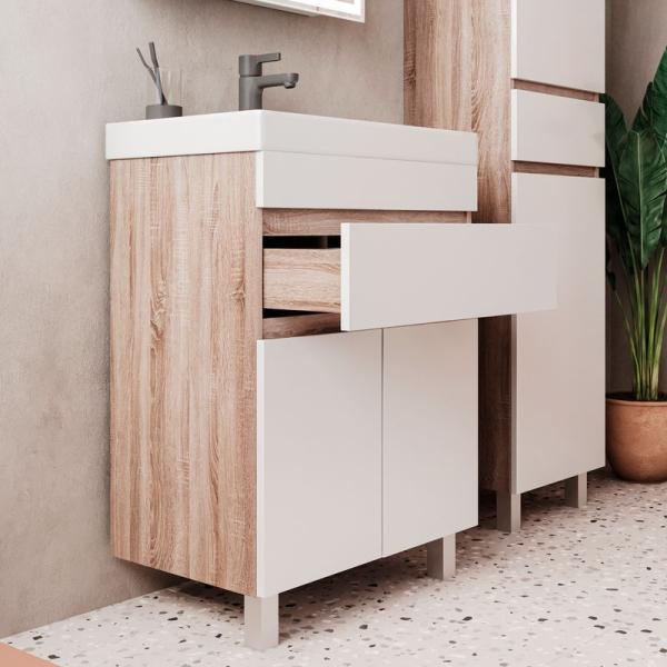 Тумба для ванной Volna Conty 60.2D.1Y Белый/дуб сонома напольная (9696) раковина отдельно