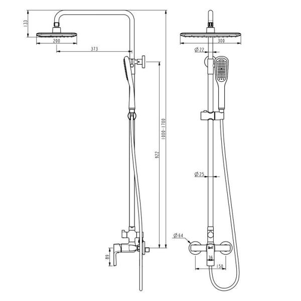 Душевая система Lemark Ursus LM7260BL для душа с регулируемая , черный