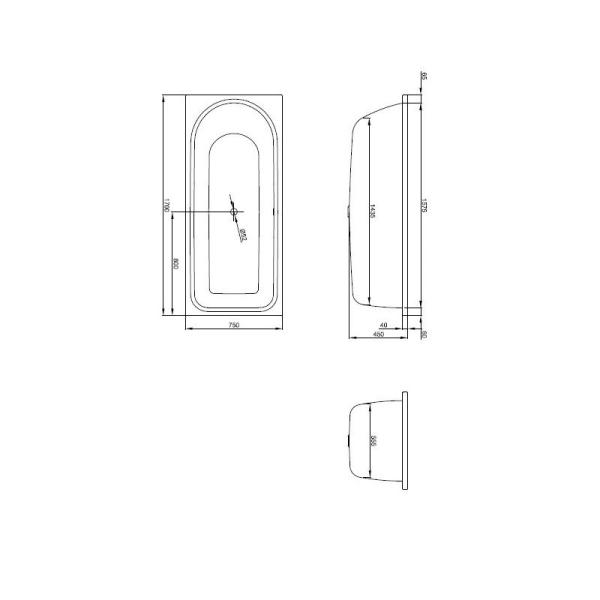 Ванна BetteOcean 8854-000 170х75 стальная, перелив по центру