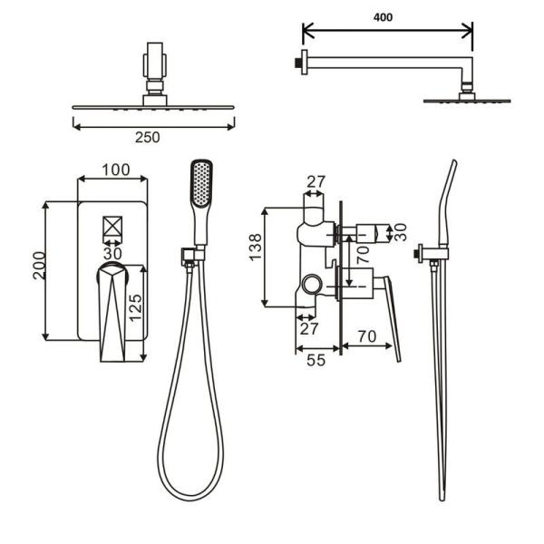Душевая система Boheme Venturo черный/хром 374-B