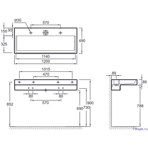 Раковина Jacob Delafon TERRACE EXB112-00 120 см подвесная